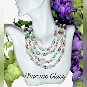 Vintage Purple and Green Murano Glass Necklace